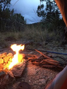 Cozy fire before rain starts later that night